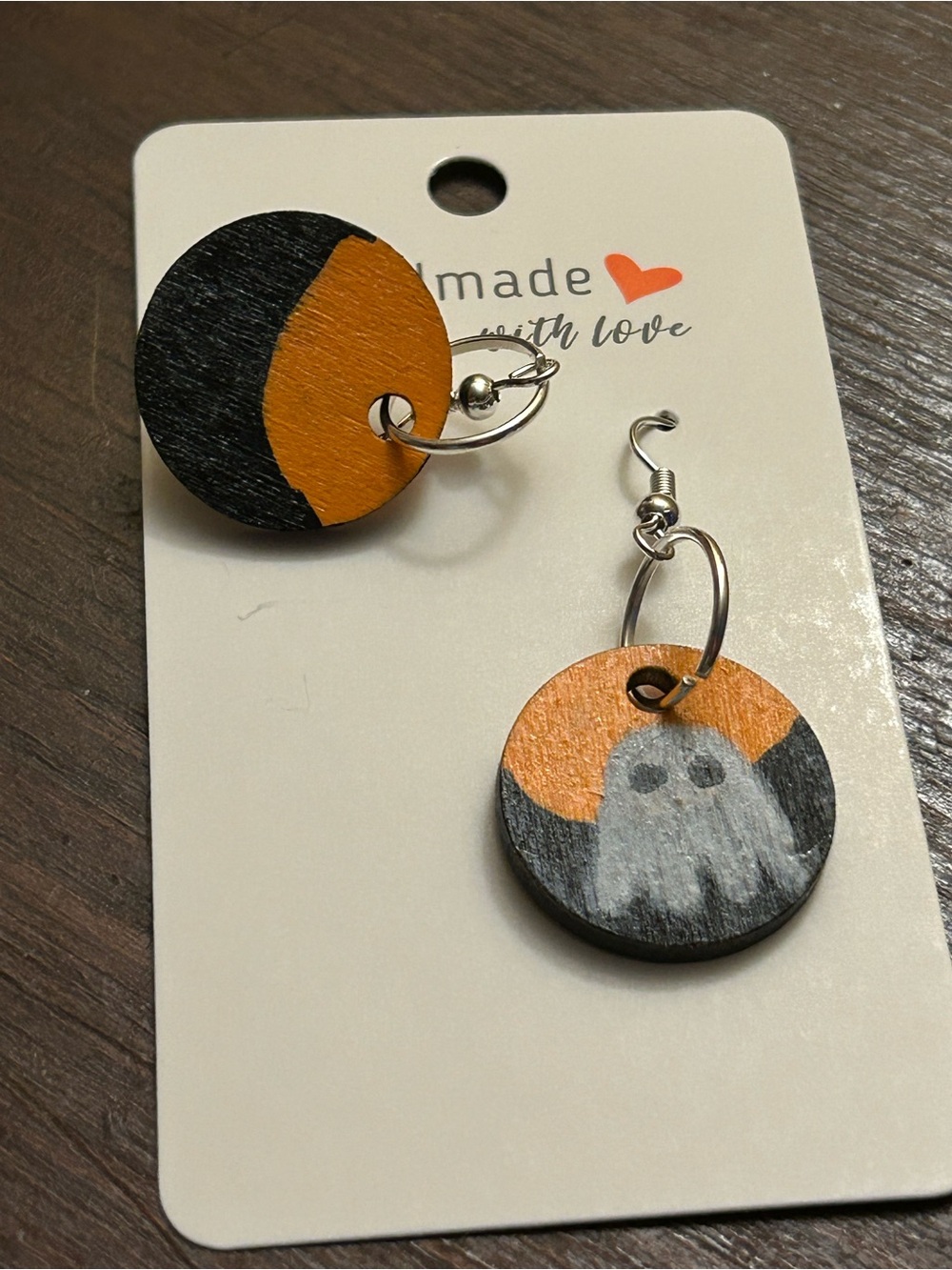 One Of A Kind Hand Crafted/ Painted Ghost Earrings Fall Vibes Halloween Jewelry - Picture 3 of 6